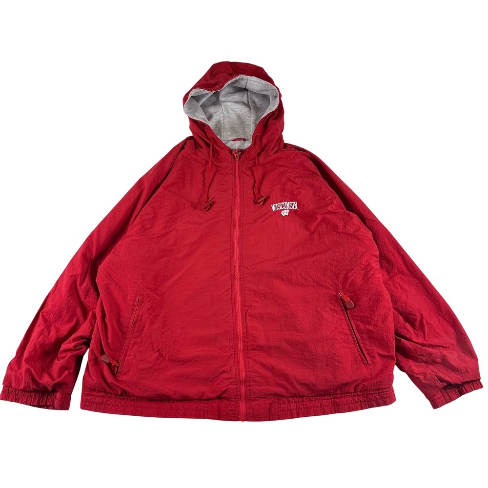Weatherproof Wisconsin Badgers Windbreaker Jacket‎ Mens 3XL Red Full Zip Hooded